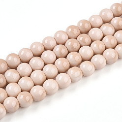 пшеница Выпечки нарисованных стеклянных бусин прядей, имитировать фарфоровые бусины, круглые, два тона, цвет пшеницы, 9.5~10 мм, отверстие : 1.2 мм, около 86~91 шт / нитка, 30.71~32.68 дюйм (78~83 см)