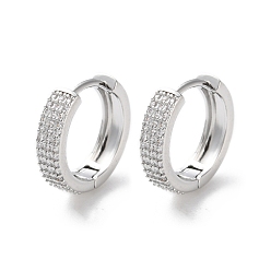 Платинированный Стойка покрытие латунные серьги-кольца долговечные покрытие, с четким кубического циркония, Реальная платина, 16x15.5x4 мм, штифты : 1 мм