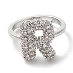 Letter R Стойка покрытие буква латунь микро паве прозрачный кубический цирконий регулируемые кольца для женщин, Буква R, 14x12 мм, внутренний диаметр: 17 мм