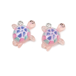 Turtle Прозрачные смоляные подвески, с платиновыми тоновыми железными петлями, черепаха, 20x22x7 мм, отверстие : 2 мм