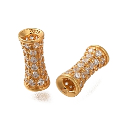 Золотой 925 бусины из стерлингового серебра с микропаве, прозрачные бусины из кубического циркония, колонка, золотые, 9x4x4 мм, отверстие : 1 мм