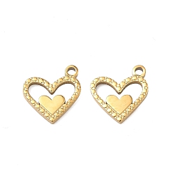 Настоящее золото 18K 304 прелести нержавеющей стали, двойное очарование сердца, ионное покрытие (ip), долговечный, реальный 18 k позолоченный, 12x11x1.5 мм, отверстие : 1.3 мм