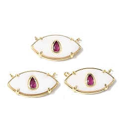 Белый Нефрит Натурального белого нефрита подвески, латунные подвески в виде глаз с инкрустацией из кубического циркония глубокого розового цвета., реальный 18 k позолоченный, без кадмия и без свинца, стойки покрытие, долговечный, 11~12x22~22.5x4.5~5 мм, отверстие : 1.2 мм