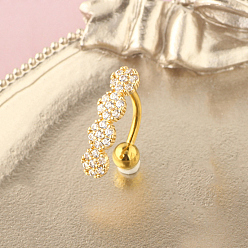 Золотой 304 Кольца для пупка из нержавеющей стали с кристаллами и стразами, плоские и круглые, сверху вниз, золотые, 10 мм, штифты : 1.6 мм