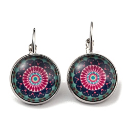 Черный Серьги-рычаги из цветочного стекла с латунными штифтами, чёрные, 29 мм