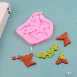 Perle rosa Diy Weihnachten Rentierkopf & Eichel Silikonformen in Lebensmittelqualität, Fondantformen, Schokolade, Süßigkeiten, Kekse, UV-Harz & Epoxidharz Handwerk machen, Perle rosa, 92x96x10 mm, Innendurchmesser: 19~66x41~70 mm
