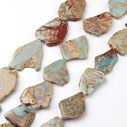 Аква Терра Яшма Натуральные бусины из аква терра яшмы, плоские бусины для плит, окрашенные, самородки, 30~56x23~35x5~6 мм, отверстие : 1 мм, около 10~13 шт / нитка, 15.7 дюйм, о 6~10 нитей / 1000 г