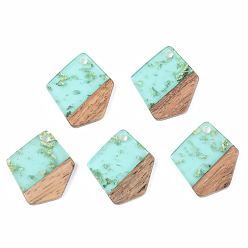 Pale Turquoise Transparent Resin & Walnut Wood Pendants, with Foil, Polygon, Pale Turquoise, 21x18.5x3mm, Hole: 2mm