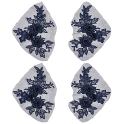 Полуночно-синий Аксессуары для костюмов с вышивкой из полиэстера и блесток, швейные украшения, цветок, темно-синий, 145x195x7 мм