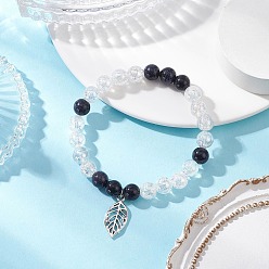 Смешанные камни Браслеты с подвесками из листового сплава, Браслеты из синтетического синего авантюрина и гальванизированного кварца с потрескивающими бусинами для мужчин и женщин, внутренний диаметр: 2 дюйм (5.05 см)