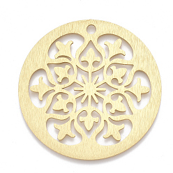 Золотой Алюминиевые большие подвески, Лазерная резка больших подвесок, плоские круглые с цветком, золотые, 50x1 мм, отверстие : 3 мм