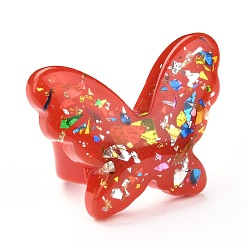 Red Acrylic Finger Rings, with Paillette, Butterfly, Red, 6.5~29.5mm, Inner Diameter: 18mm, butterfly: 29.5x38.5x6mm.