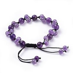 Amethyst Adjustable Nylon Cord Braided Bead Bracelets, with Natural Amethyst Beads, 2-1/8 inch~3-1/2 inch(5.4~8.8cm)