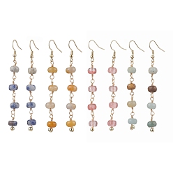 Смешанные камни Серьги с подвесками из топаз-нефрита/вишневого кварцевого стекла/голубой пятнистой яшмы/цветка амазонита, с 304 серьгами-подвесками из нержавеющей стали, золотые, 71x7.5 мм