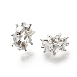 Платина Бусины в форме сердца из латуни с микропаве и прозрачным кубическим цирконием, европейские бусины, рондель, колесо, бусины с большими отверстиями, стойки покрытие, долговечный, без свинца и без кадмия, платина, 11x4 мм, отверстие : 5 мм