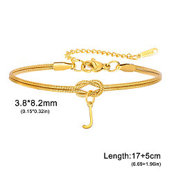 Letter J 304 Браслеты с подвесками в виде инициалов из нержавеющей стали, браслеты из змеиной цепи для женщин, золотые, буква J, 6.69 дюйм (17 см)