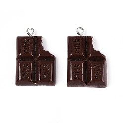 Кокосово-Коричневый Непрозрачные подвески смолы, молочный шоколад, с платиновым тоном железная петля, кокосового коричневый, 29~29.5x19~19.5x5~6 мм, отверстие : 2 мм
