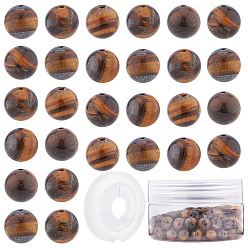 Tiger Eye DIY Jewelry Set Making Kits, with Natural Tiger Eye Round Beads, Dyed & Undyed, Elastic Thread, 8~8.5mm, Hole: 1mm, 10pcs/box