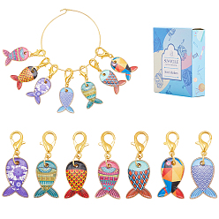 (52) Непрозрачная лаванда 14 шт 7 цвета сплав эмаль кулон запирающиеся маркеры стежков, рыба, Сплав с застежками когтя омара, разноцветные, 3.2 см, 2 шт / цвет