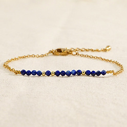 Ляпис-Лазурь Браслеты из натуральных бусин лазурита, 304 ювелирные изделия из троса из нержавеющей стали для женщин