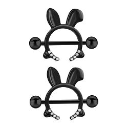 Черный 304 Кольца для сосков из нержавеющей стали, пирсинг соска штифт, кролик, чёрные, 16 мм, штифты : 1.6 мм