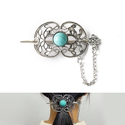 Античное Серебро Легированные Палочки для Волос, аксессуары для волос для женщин и девочек, античное серебро, 90 мм, овальный : 54x38 mm