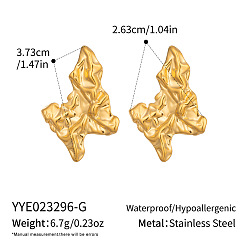 Real 18K Gold Plated Irregular Pleated 304 Stainless Steel Stud Earrings for Women, PVD Vacuum Plating, Real 18K Gold Plated, 37.3x26.3mm