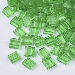 Lime Green 2-Hole Baking Paint Transparent Glass Seed Beads, Rectangle, Lime Green, 5x4.5~5.5x2~2.5mm, Hole: 0.5~0.8mm