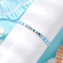 Светло-Синий Браслеты из плетеных бусин из стеклянного бисера для женщин, злые глаза, голубой, внутренний диаметр: 1-7/8~3-1/8 дюйм (4.65~8 см)