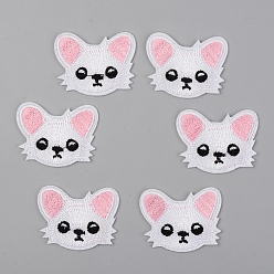 White Computerized Embroidery Cloth Iron on/Sew on Patches, Appliques, Costume Accessories, Cat Shape, White, 33x43x1.5mm