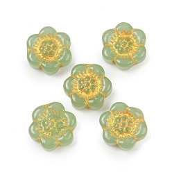 Темный Морско-зеленый Краска для выпечки и стеклянные бусины, инкрустированные золотым металлом, цветок, темно-зеленый, 13x14x4.5 мм, отверстие : 1.2 мм