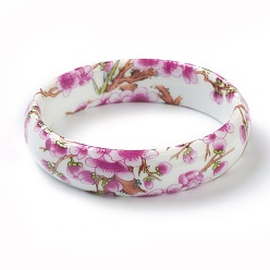 Camellia Fashion Women's Printed Porcelain Bangles, Flower Pattern, Camellia, Inner Diameter: 2-3/8 inch(5.9cm)