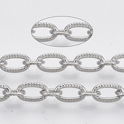 Нержавеющая Сталь Цвет Устойчивы к потускнению 304 цепи из нержавеющей стали, несварные, , с катушкой, Плоско-овальные, цвет нержавеющей стали, маленькая ссылка: 5x4x1мм, большая ссылка: 7x4.5x1мм, около 65.61 футов (20 м) / рулон