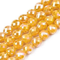 Золотистый Гальванизировать непрозрачные сплошной цвет стеклянные бусы пряди, с покрытием AB цвета, граненые, клубника, золотые, 6x6 мм, отверстие : 1.4 мм, около 97~99 шт / нитка, 57.5~58.5 см