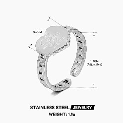 Нержавеющая Сталь Цвет 201 открытые кольца манжеты из нержавеющей стали, сердце, цвет нержавеющей стали, внутренний диаметр: регулируемый