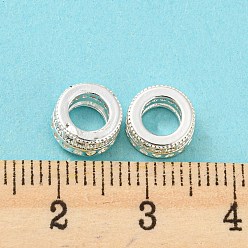 Argent Micro cuivres ouvrent zircone cubique perles européennes, Perles avec un grand trou   , plaqué longue durée, sans plomb et sans cadmium, colonne creuse avec coeur, argenterie, 8x4mm, Trou: 4.5mm