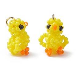 Желтый Подвески в виде уток из стеклянного бисера, с 304 кольцом из нержавеющей стали, реальный 18 k позолоченный, желтые, 16.5x13.5x13.5 мм, отверстие : 3.5 мм