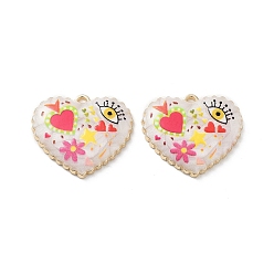 Разноцветный Стойки обшивки сплава эмали подвески, cmолой, сердце со сглазом и цветочным оберегом, без кадмия, без никеля и без свинца, золотые, красочный, 21x25x3.5 мм, отверстие : 1.6 мм