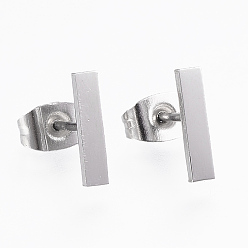 Stainless Steel Color 304 Stainless Steel Stud Earrings, Hypoallergenic Earrings, Rectangle, Stainless Steel Color, 10x2x1mm, Pin: 0.8mm