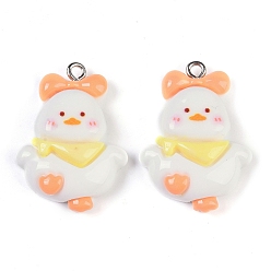 Белый Подвески из смолы в виде петуха, с платиново-железными петлями, белые, 30x21.5x7 мм, отверстие : 2 мм