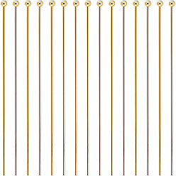 Настоящее золото 18K 100 шт. Латунные штифты с шаровой головкой, реальный 18 k позолоченный, 50x0.8 мм, 20 датчик, Руководитель: 2 mm