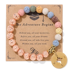 Лавовый камень Круглые эластичные браслеты из натуральной лавы с бусинами, металлические браслеты с подвесками для ювелирных украшений для старших классов, внутренний диаметр: 2-3/8 дюйм (6 см)