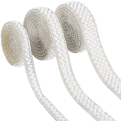 Белый 3 ярдов 3 стилей самоклеящийся АБС-пластик с имитацией жемчуга и стразами горячей фиксации, белые, 10~20x3 мм, 1 двор / стиль