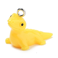 Желтый Подвески из смолы, с железной платиной петлей, ящерица, желтые, 17.5x12x24 мм, отверстие : 2 мм