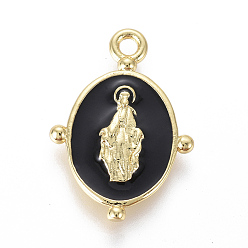 Черный Золотые подвески оцинкованные латунь эмаль, овал с религией девы марии, чёрные, 18.5x13x2 мм, отверстие : 1.6 мм