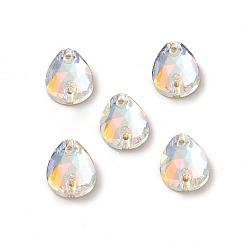 Light Crystal AB Каплевидная форма, пришитая стразами, k 5 стеклянный страз, 2-отверстие ссылка, плоская спинка с покрытием, швейные украшения, свет кристалл AB, 14x10x4.5 мм, отверстие : 1 мм
