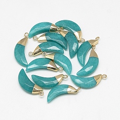 Белый Нефрит Натурального белого нефрита подвески, граненые, окрашенные, луна, с фурнитурой латунной золотого тона, 26~28x10~11x5~6 мм, отверстие : 1~2 мм