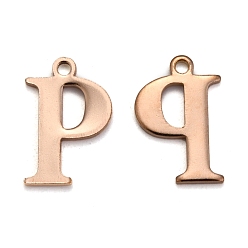 Letter P Ионное покрытие (ip) 304 подвески с алфавитом из нержавеющей стали, розовое золото , letter.p, 12.5x8x1 мм, отверстие : 1 мм