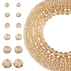 Светло-коричневый 6 нити 6 стили стеклянные бусины нити, граненые, рондель, загар, 2.3~8x2~6 мм, отверстие : 0.4~1.4 мм, около 60~140 шт / нитка, 26~40 см, 1 прядь / стиль