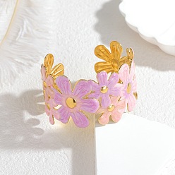 Разноцветный 304 женские браслеты-манжеты из нержавеющей стали, цветок, с эмалью, красочный, внутренний диаметр: 2-1/4 дюйм (5.6 см)